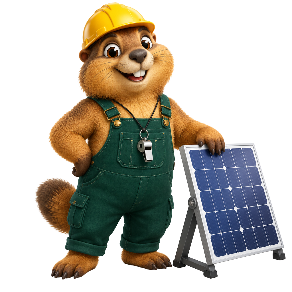 La marmotte Marmotte & Cie, une patte sur un panneau solaire
